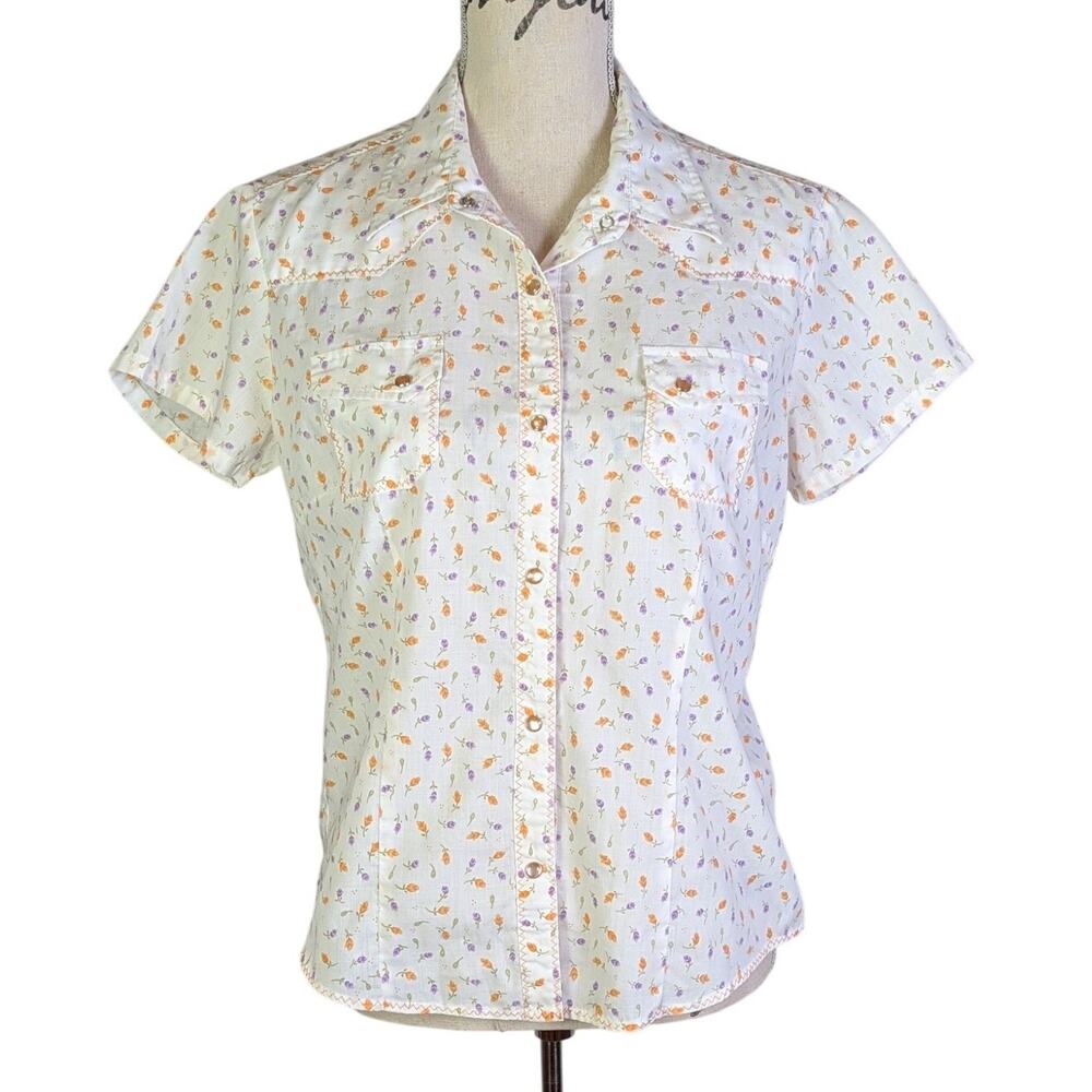 Vintage Y2K Two Friends Ranch Floral Western Snap Shirt Cotton Women's L
